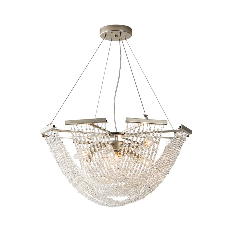 Crystal Strand Bowl kroonluchter lichte traditionele woonkamer hangende hanger zilver Clearhalo