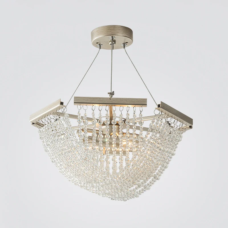 Crystal Strand Bowl kroonluchter lichte traditionele woonkamer hangende hanger zilver Clearhalo