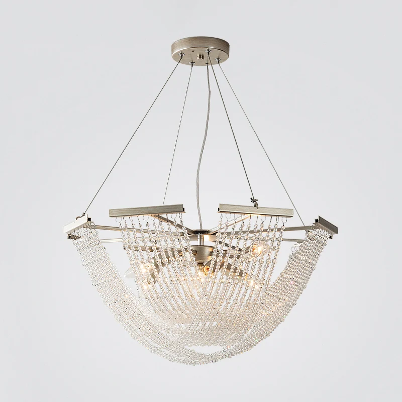 Crystal Strand Bowl kroonluchter lichte traditionele woonkamer hangende hanger zilver Clearhalo