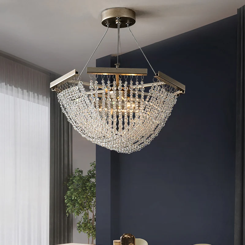 Crystal Strand Bowl kroonluchter lichte traditionele woonkamer hangende hanger zilver Clearhalo