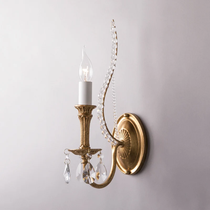 Crystal Strand Candelabra Wandverlichting Country 1/2-Head Slaapkamer Wandmontage Lichtarmatuur goud Clearhalo