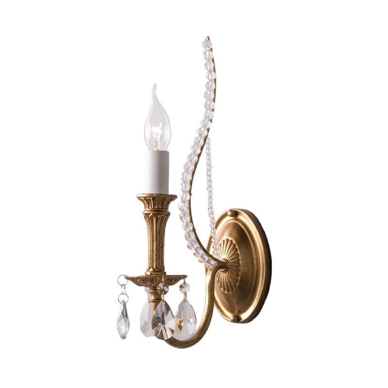 Crystal Strand Candelabra Wandverlichting Country 1/2-Head Slaapkamer Wandmontage Lichtarmatuur goud Clearhalo