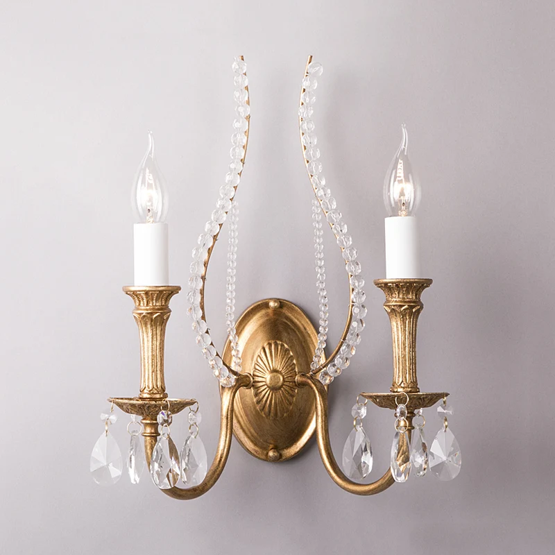 Crystal Strand Candelabra Wandverlichting Country 1/2-Head Slaapkamer Wandmontage Lichtarmatuur goud Clearhalo