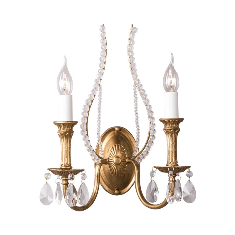 Crystal Strand Candelabra Wandverlichting Country 1/2-Head Slaapkamer Wandmontage Lichtarmatuur goud Clearhalo