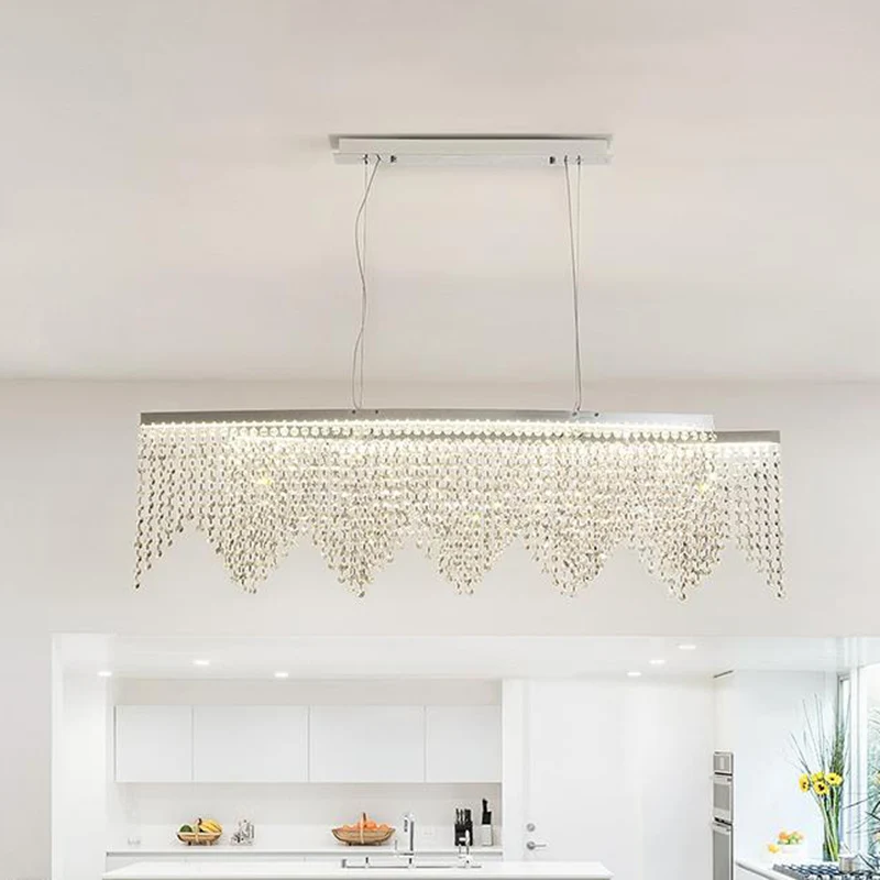 Crystal Strand gebogen eilandhanger eenvoudige stijl zilveren LED-plafondhanglamp Clearhalo
