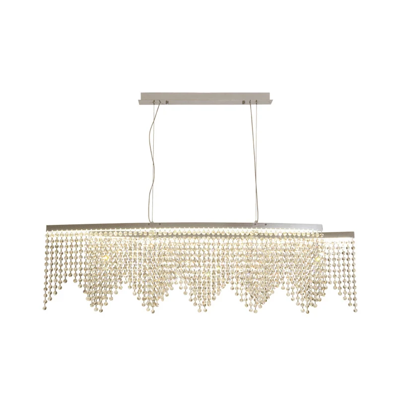 Crystal Strand gebogen eilandhanger eenvoudige stijl zilveren LED-plafondhanglamp Clearhalo
