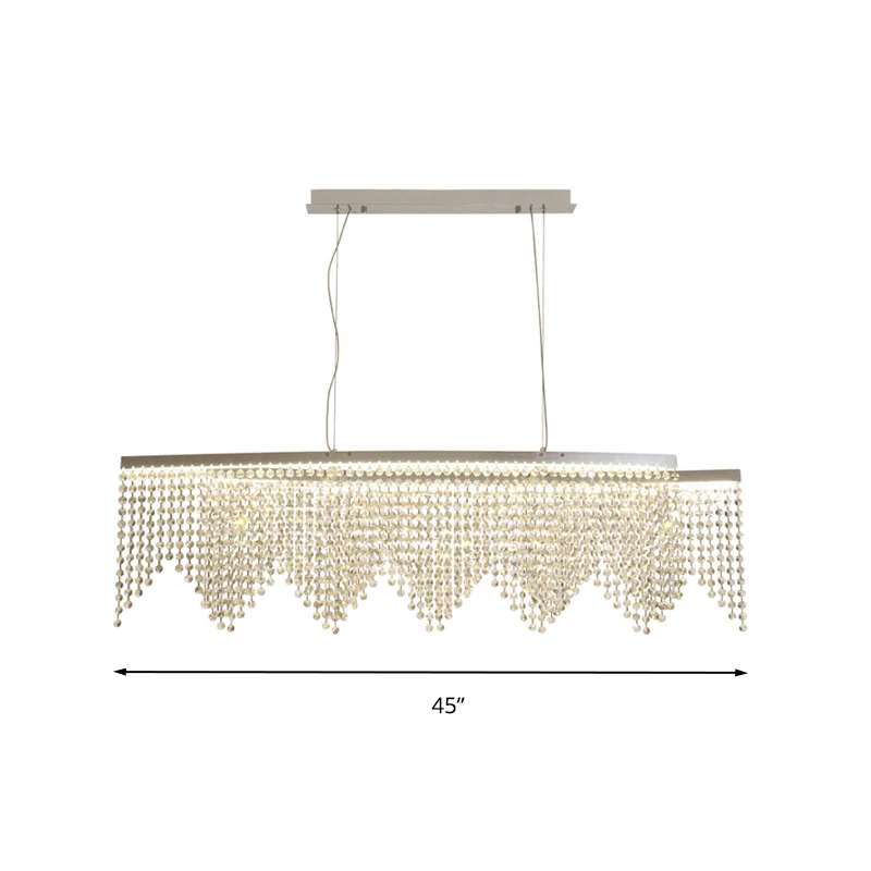 Crystal Strand gebogen eilandhanger eenvoudige stijl zilveren LED-plafondhanglamp Clearhalo