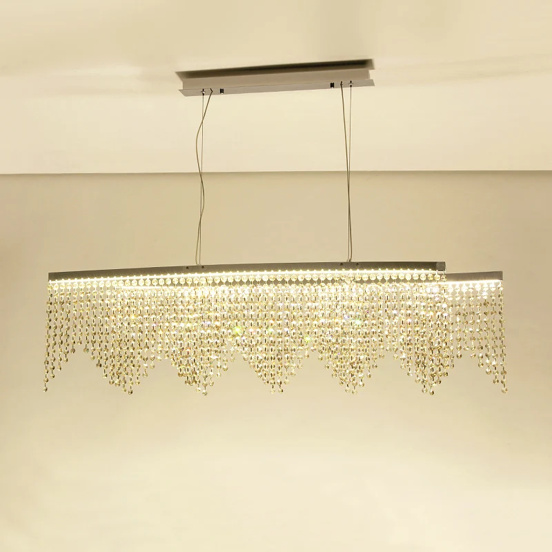 Crystal Strand gebogen eilandhanger eenvoudige stijl zilveren LED-plafondhanglamp Clearhalo