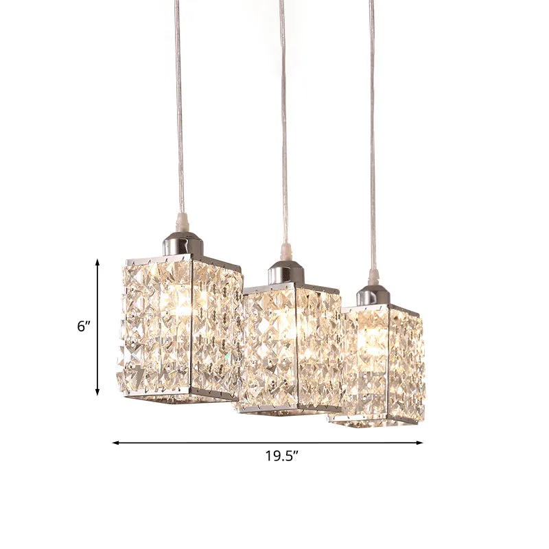 Cuboid keukenophanging hanger modern afgeschuind geslepen kristal 3 koppen chroom meerdere hanglampen Clearhalo