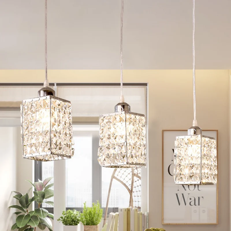 Cuboid keukenophanging hanger modern afgeschuind geslepen kristal 3 koppen chroom meerdere hanglampen Clearhalo