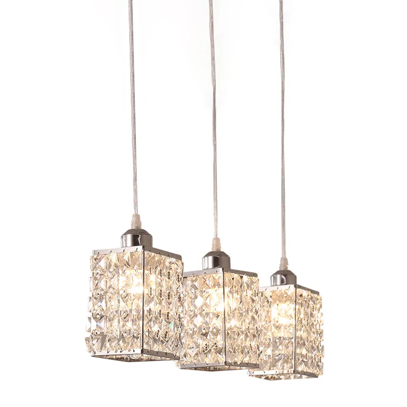 Cuboid keukenophanging hanger modern afgeschuind geslepen kristal 3 koppen chroom meerdere hanglampen Clearhalo