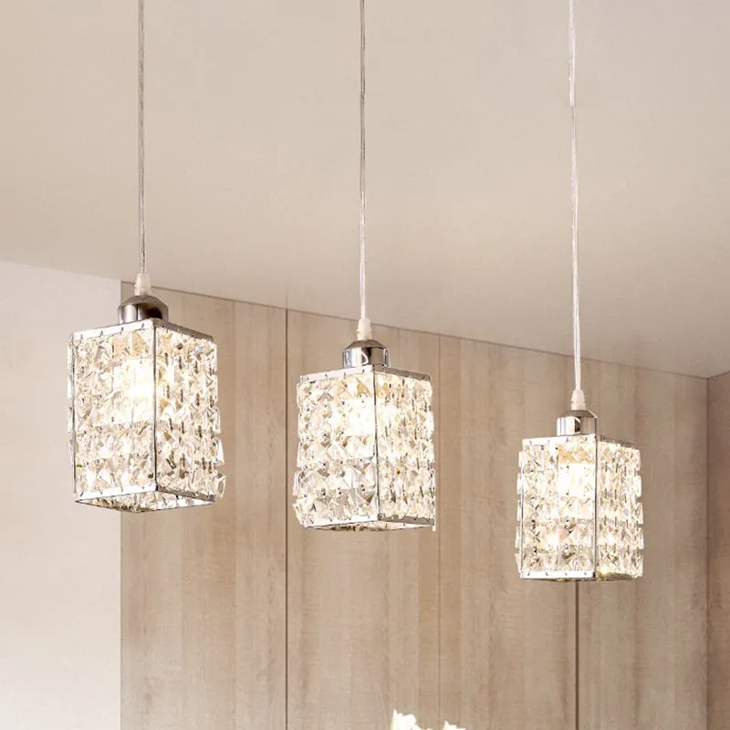 Cuboid keukenophanging hanger modern afgeschuind geslepen kristal 3 koppen chroom meerdere hanglampen Clearhalo