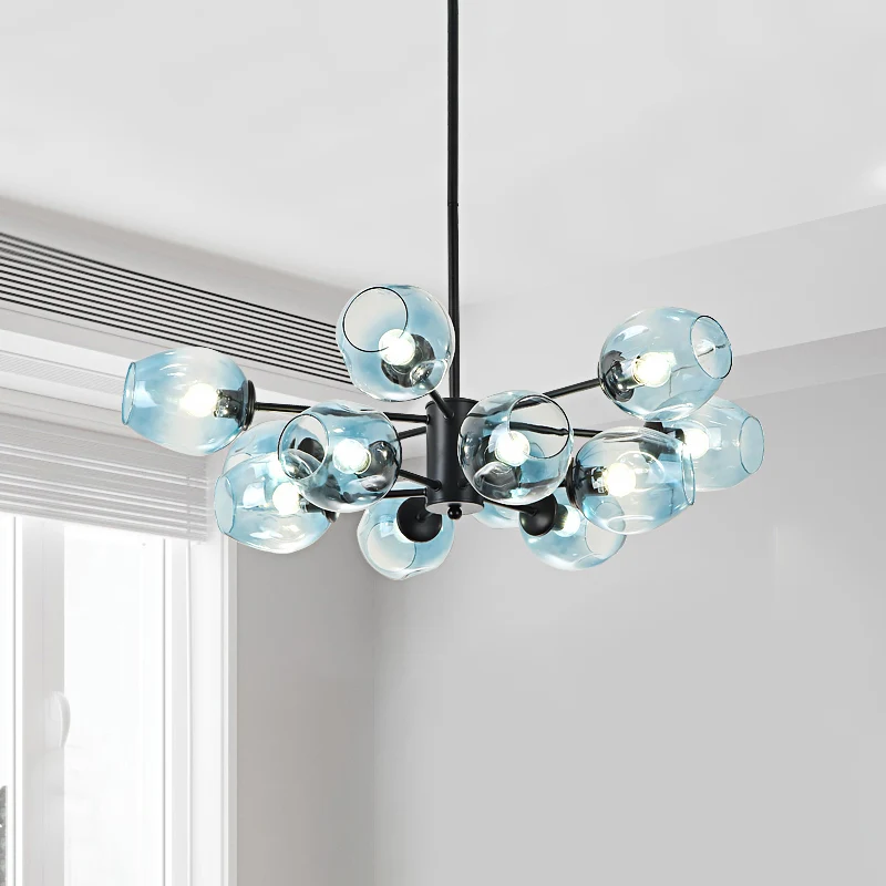 Cup hangende kroonluchter eigentijds blauw glas 12 koppen woonkamer hangend plafondlicht Clearhalo