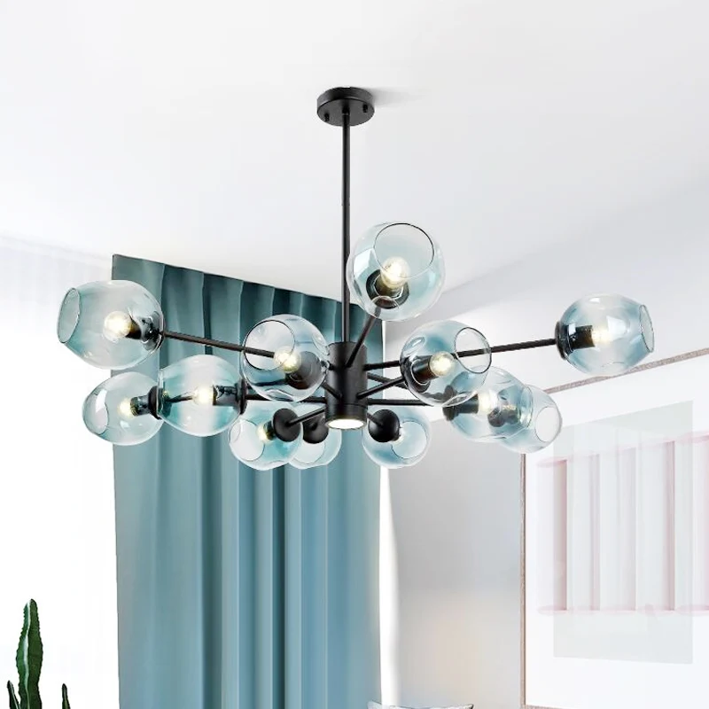Cup hangende kroonluchter eigentijds blauw glas 12 koppen woonkamer hangend plafondlicht Clearhalo