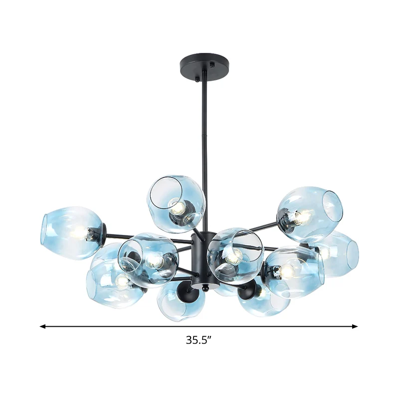 Cup hangende kroonluchter eigentijds blauw glas 12 koppen woonkamer hangend plafondlicht Clearhalo