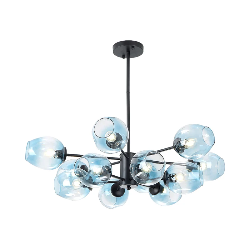 Cup hangende kroonluchter eigentijds blauw glas 12 koppen woonkamer hangend plafondlicht Clearhalo