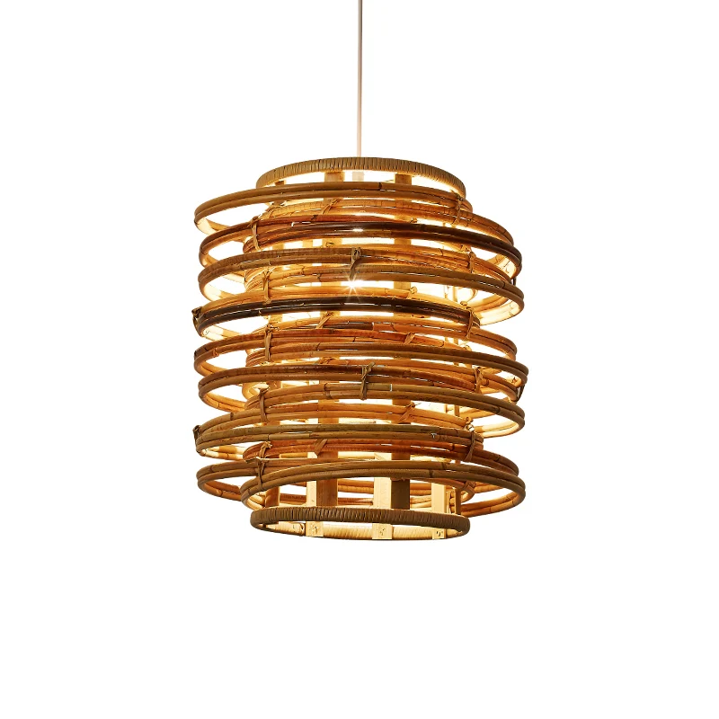 Curl-Bound-plafondlamp Aziatische stijl rotan 1-lamps restaurant hanglamp hout Clearhalo
