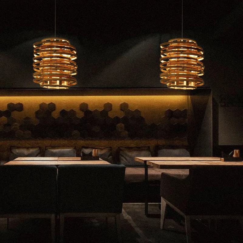 Curl-Bound-plafondlamp Aziatische stijl rotan 1-lamps restaurant hanglamp hout Clearhalo