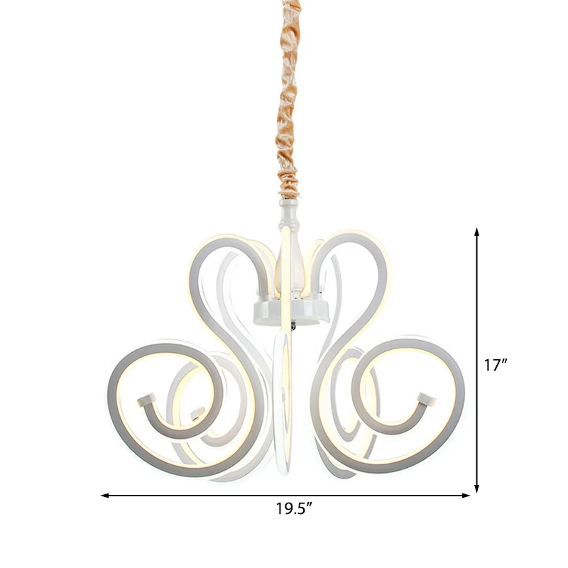 Curly acryl kroonluchterlamp eigentijds wit LED hangend plafondlicht voor eetkamer Clearhalo