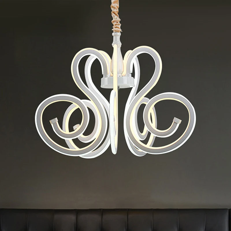 Curly acryl kroonluchterlamp eigentijds wit LED hangend plafondlicht voor eetkamer Clearhalo