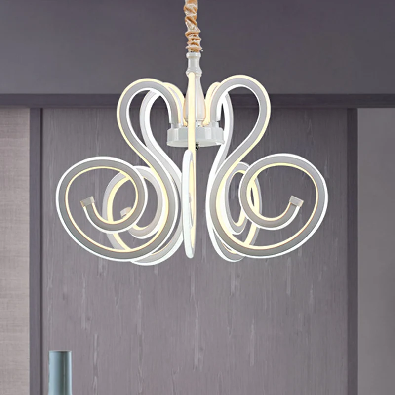Curly acryl kroonluchterlamp eigentijds wit LED hangend plafondlicht voor eetkamer Clearhalo