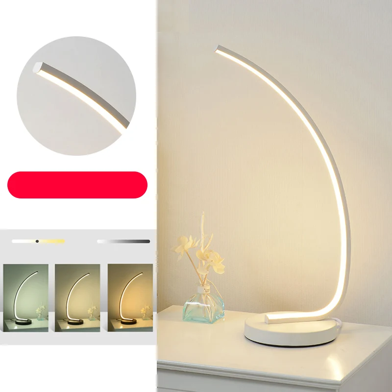 Curve LED-nachtkastjelamp Simplicity Metalen nachtkastjeverlichting met ronde voet Clearhalo
