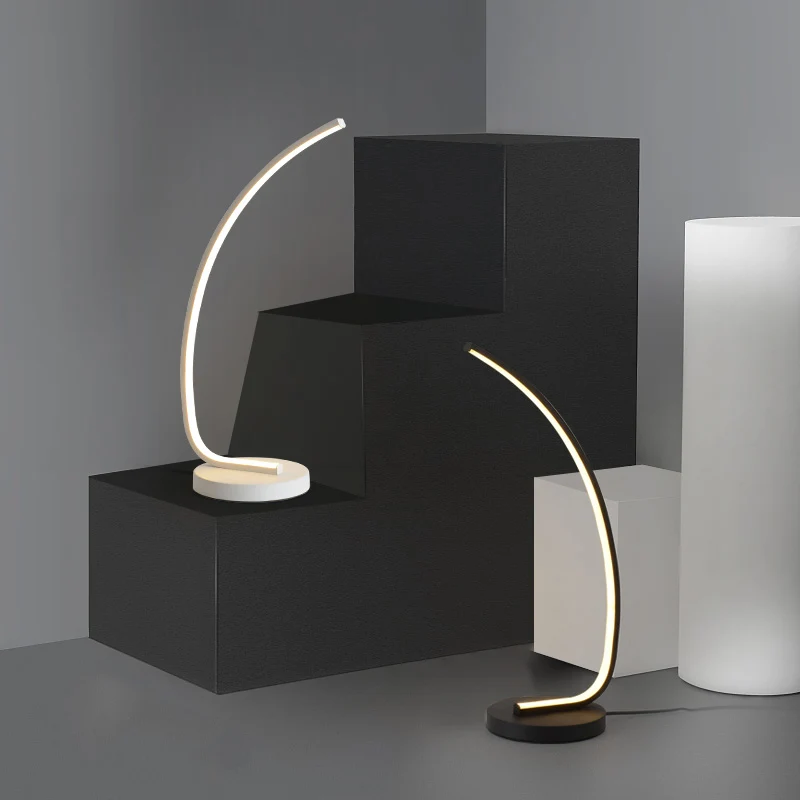 Curve LED-nachtkastjelamp Simplicity Metalen nachtkastjeverlichting met ronde voet Clearhalo
