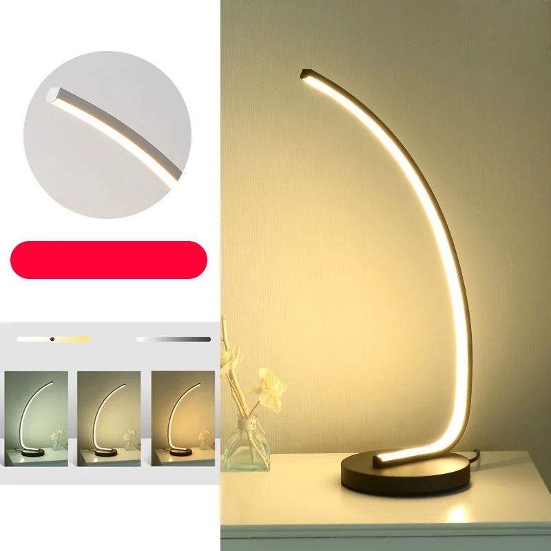 Curve LED-nachtkastjelamp Simplicity Metalen nachtkastjeverlichting met ronde voet Clearhalo