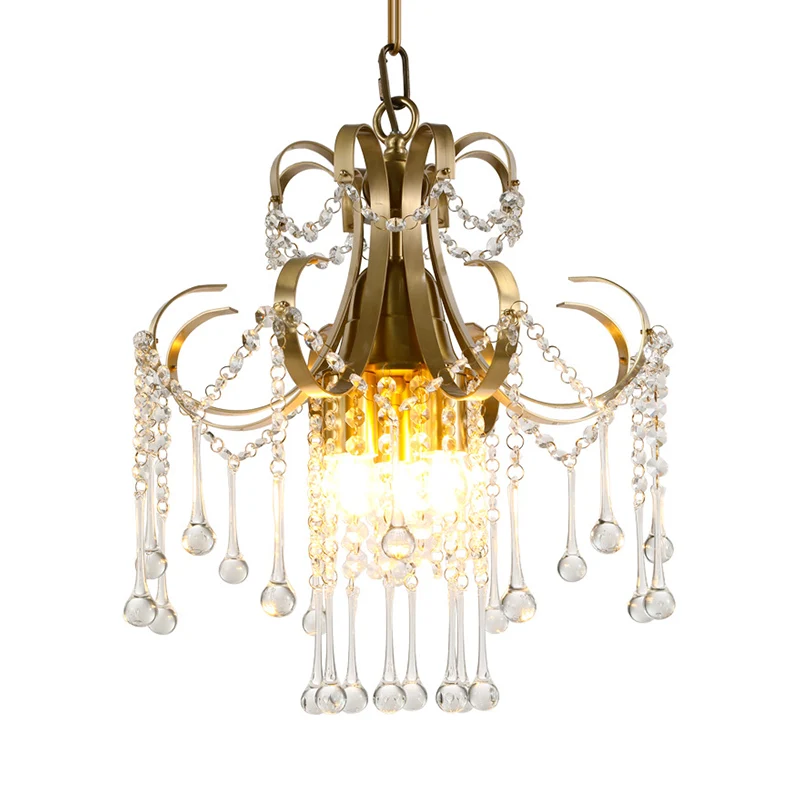 Curvy arm kristal kralen plafond hanger moderne 3 lampen slaapkamer kroonluchter lamp goud Clearhalo