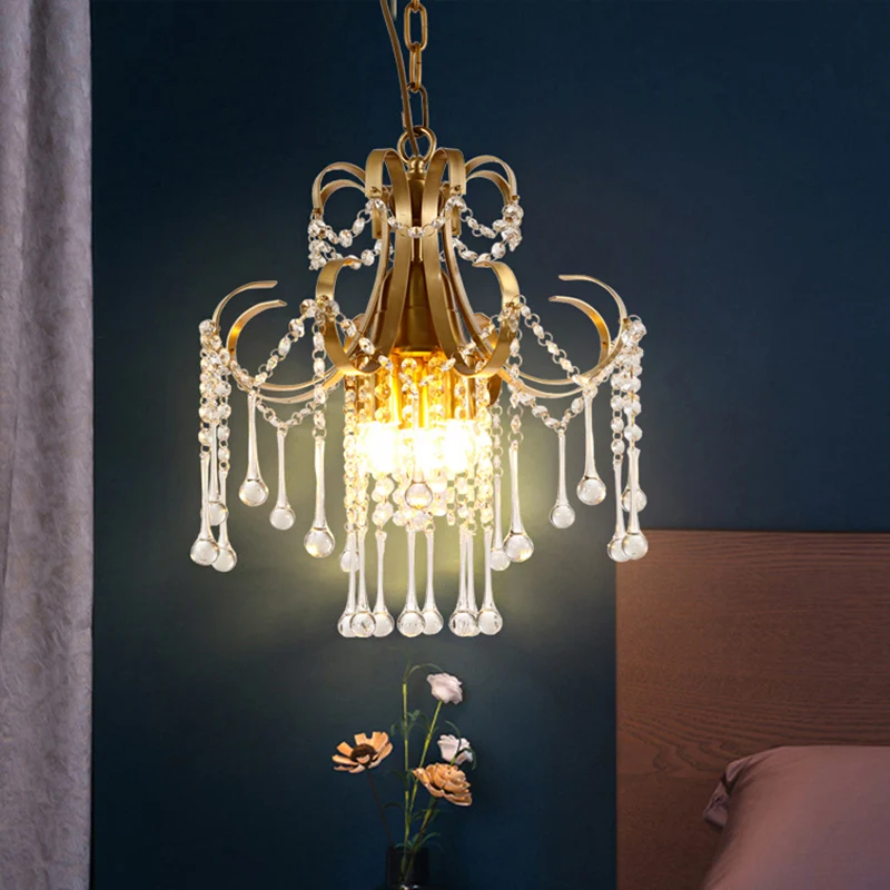 Curvy arm kristal kralen plafond hanger moderne 3 lampen slaapkamer kroonluchter lamp goud Clearhalo