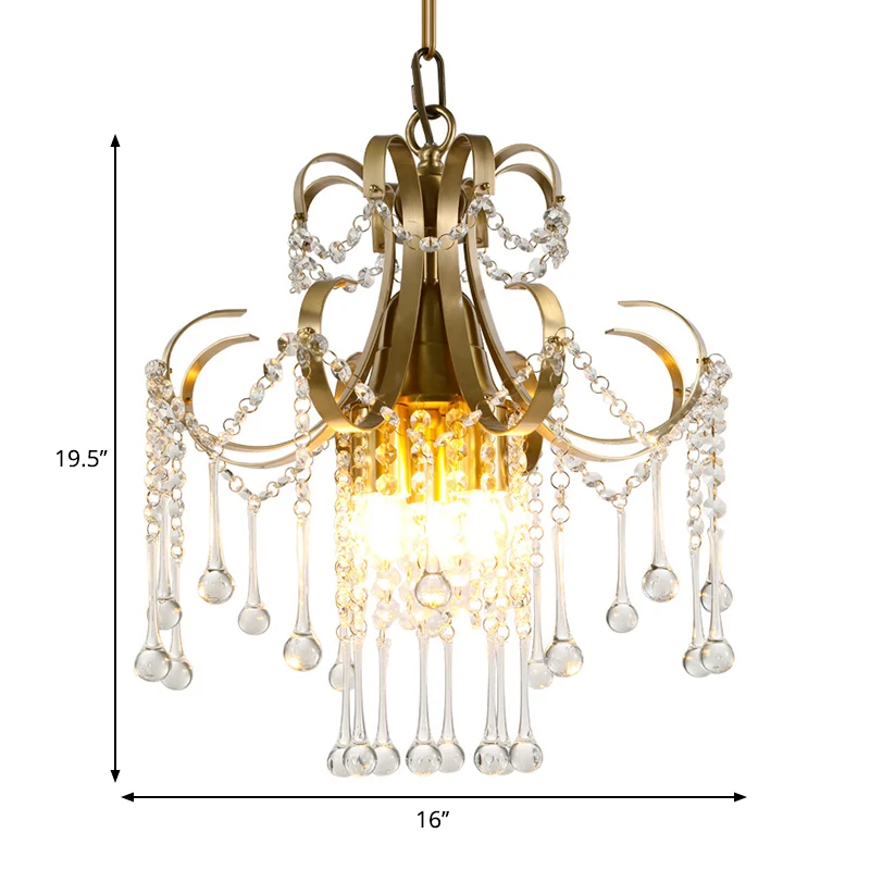 Curvy arm kristal kralen plafond hanger moderne 3 lampen slaapkamer kroonluchter lamp goud Clearhalo