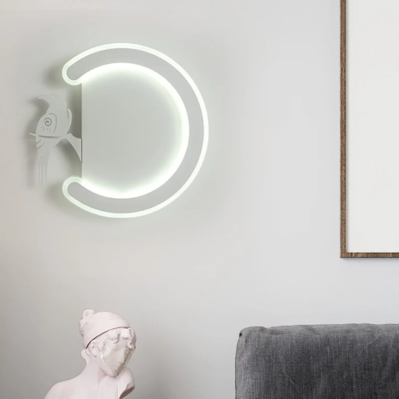 C-vorm en vogel naar links/rechts acryl wandkandelaar Lichte hedendaagse witte LED-wandlamp warm/wit licht Clearhalo