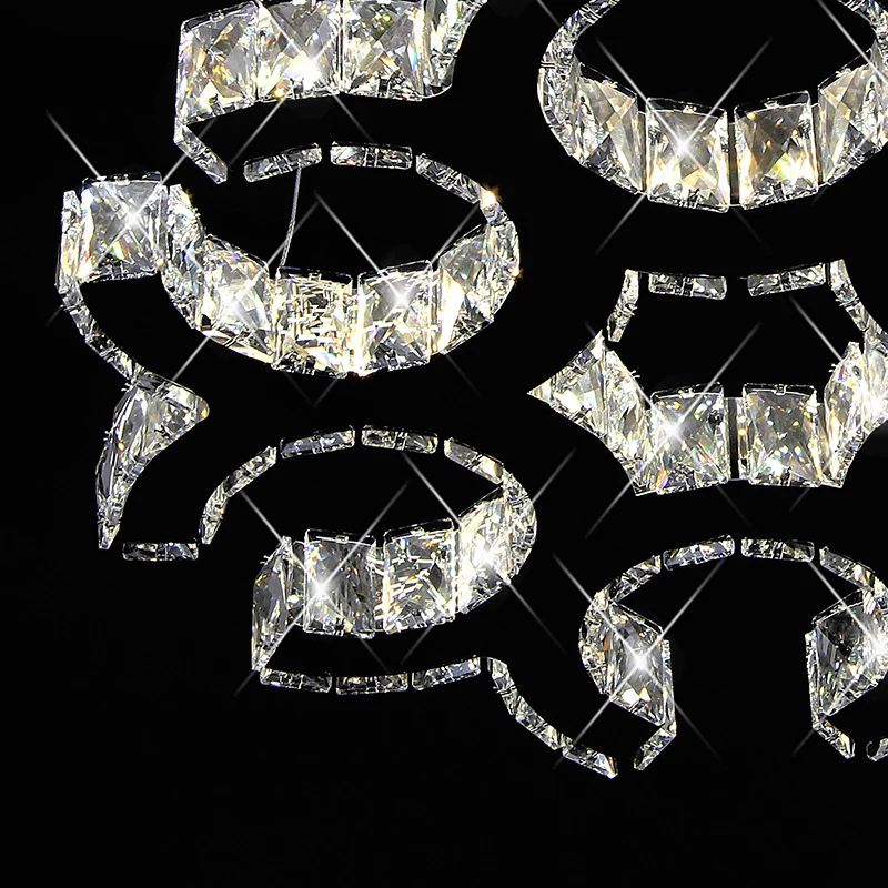 C-vormige plafondkroonluchter, eigentijdse kristallen LED-woonkamerhanger zwart Clearhalo