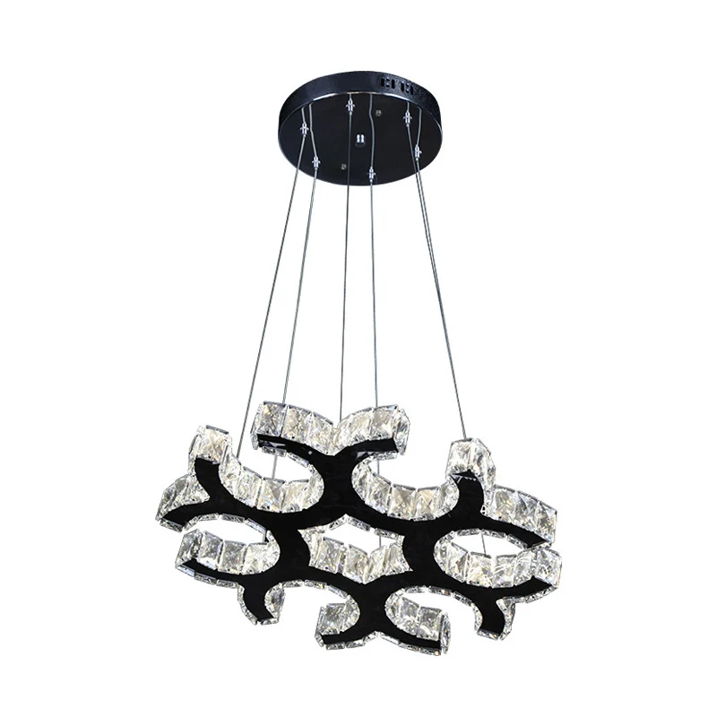 C-vormige plafondkroonluchter, eigentijdse kristallen LED-woonkamerhanger zwart Clearhalo