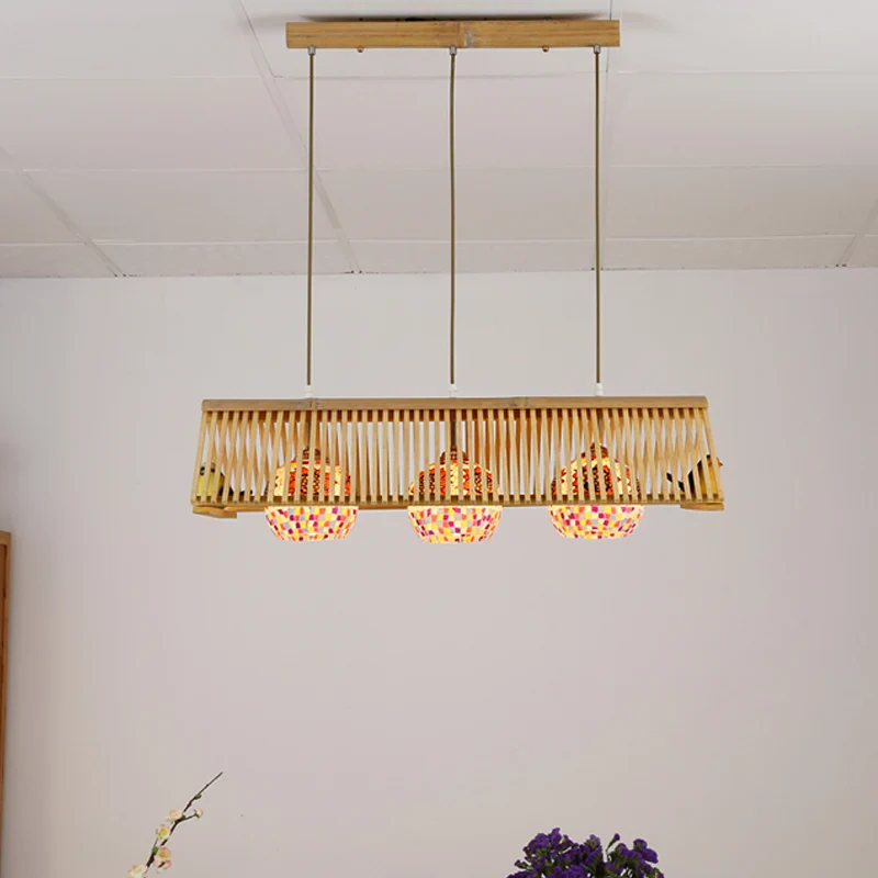 Dakvormige hangende hanglamp moderne stijl hout 1/2-kops beige hanglamp, 16"/19,5" W Clearhalo