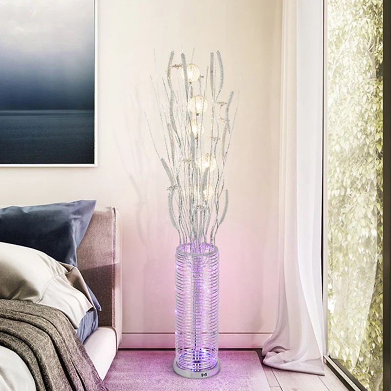 Decoratieve boomvormige staande lamp LED aluminium leesvloerverlichting met bloemdecor zilver, warm/wit licht Clearhalo