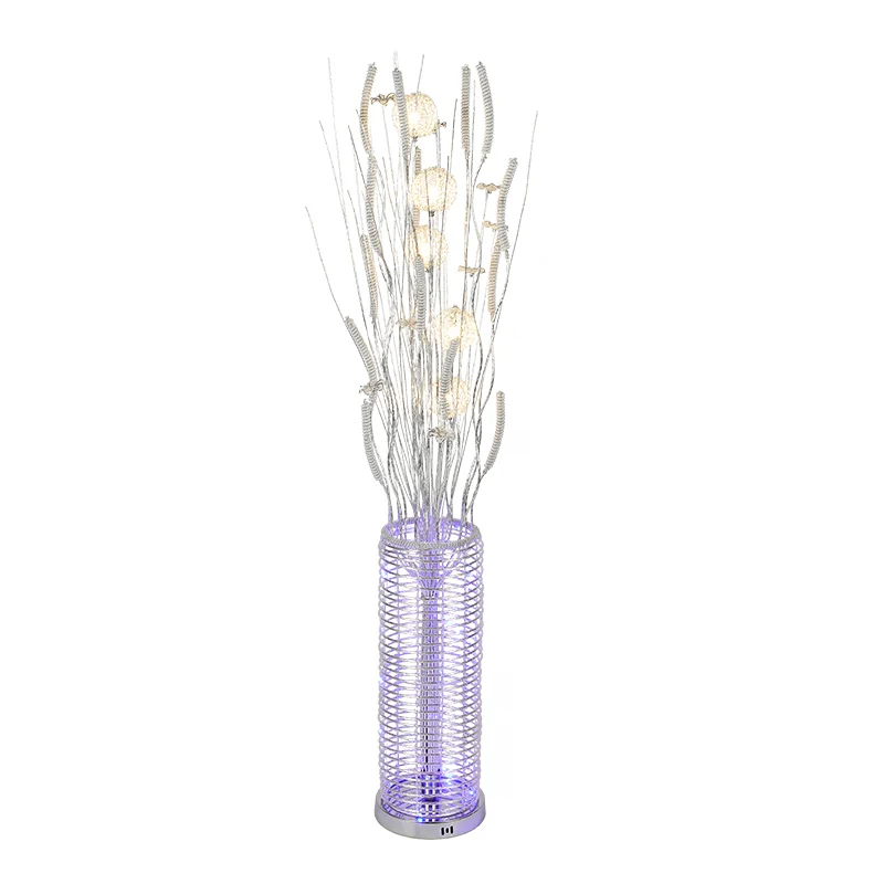 Decoratieve boomvormige staande lamp LED aluminium leesvloerverlichting met bloemdecor zilver, warm/wit licht Clearhalo