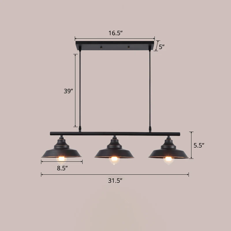 Dekselvormige bistro-eilandlamp Rustiek metalen hangende plafondlamp met 3 koppen donkere koffie Clearhalo