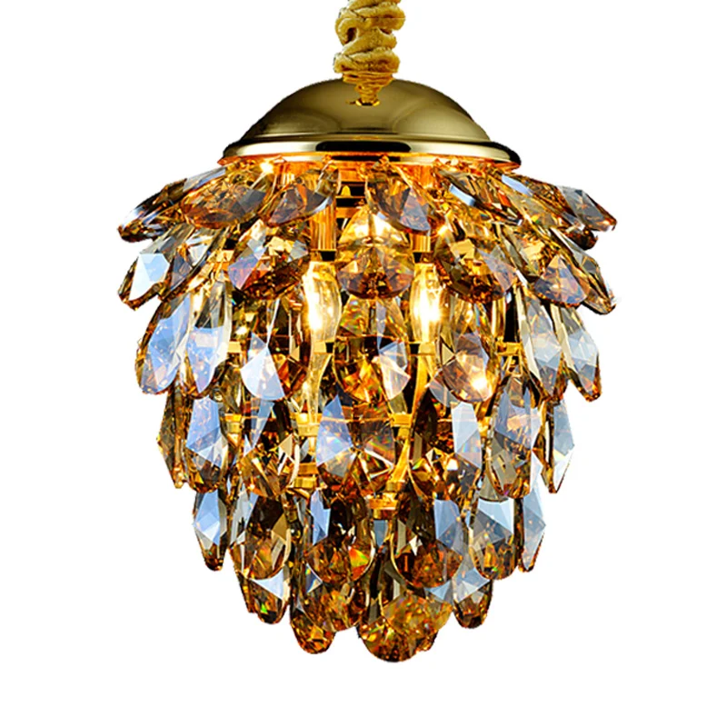Dennenappel kristallen plafondhanglamp moderne stijl 2-lichts zwart/gouden kroonluchter Clearhalo