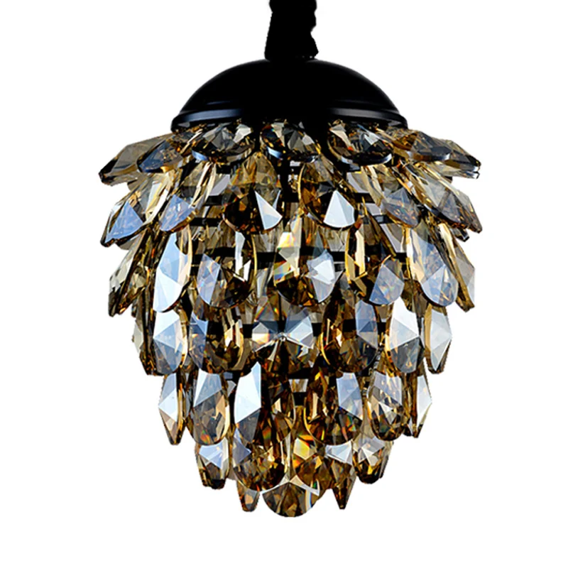Dennenappel kristallen plafondhanglamp moderne stijl 2-lichts zwart/gouden kroonluchter Clearhalo