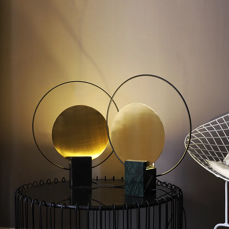 Designer ronde nachtkastjelamp marmeren woonkamertafellamp met één lamp zwart/groen en messing Clearhalo