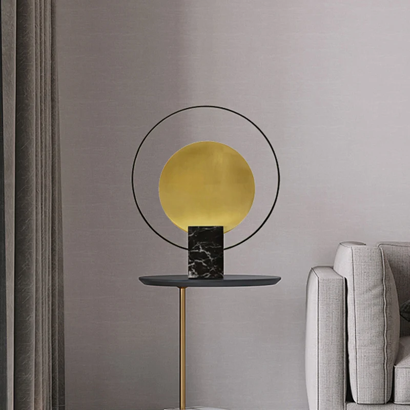 Designer ronde nachtkastjelamp marmeren woonkamertafellamp met één lamp zwart/groen en messing Clearhalo