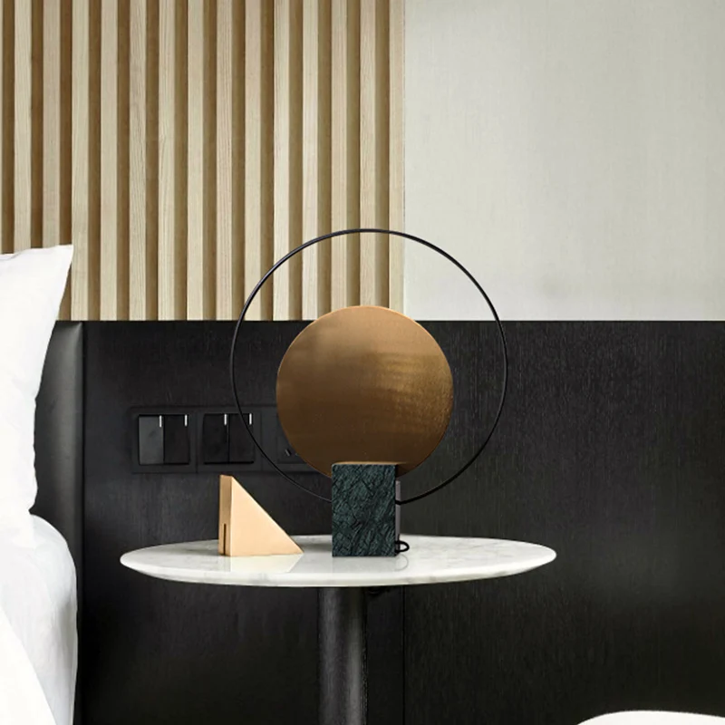 Designer ronde nachtkastjelamp marmeren woonkamertafellamp met één lamp zwart/groen en messing Clearhalo