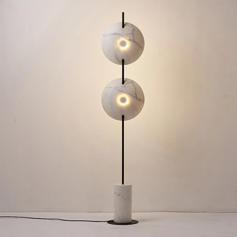 Designer roterende schijf vloerlamp marmer 2 lampen zitkamer stalamp zwart en wit Clearhalo