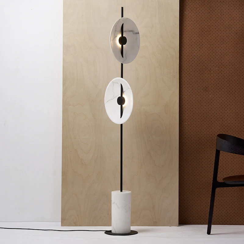 Designer roterende schijf vloerlamp marmer 2 lampen zitkamer stalamp zwart en wit Clearhalo