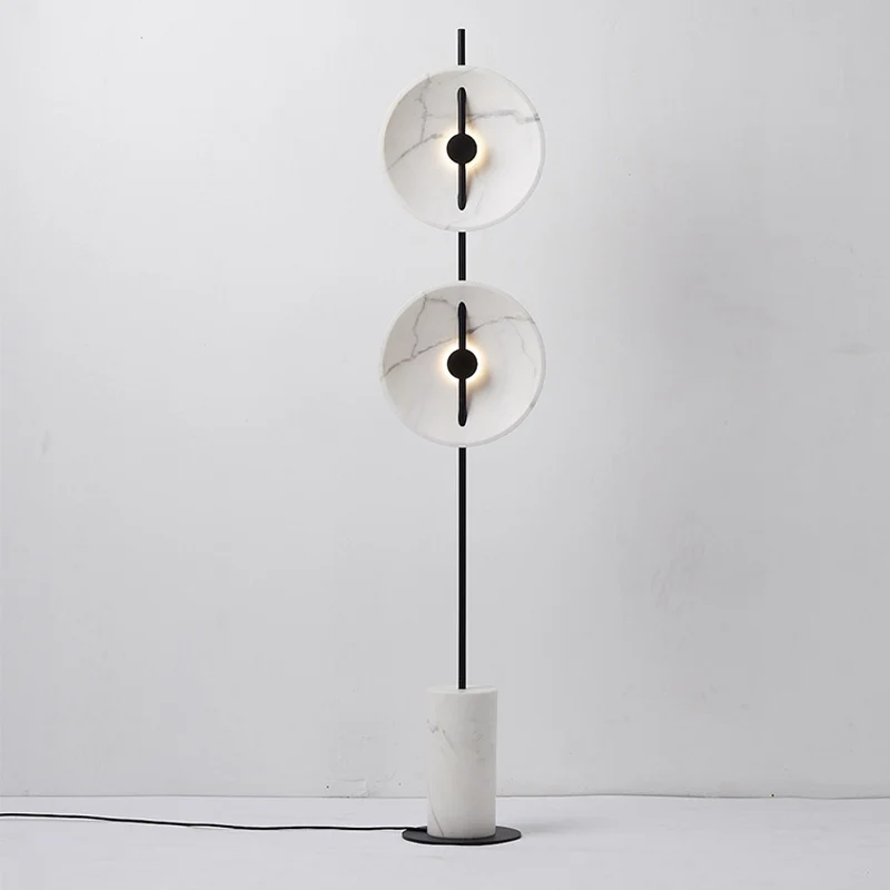 Designer roterende schijf vloerlamp marmer 2 lampen zitkamer stalamp zwart en wit Clearhalo