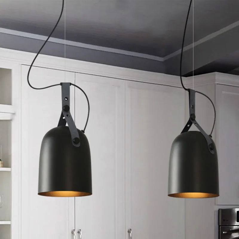 7 "/9.5" Dia 1 Lichtkoepel Hanglamp Industriële Stijl Zwart/Zilver/Koper Metalen Hanglamp met lederen band Clearhalo