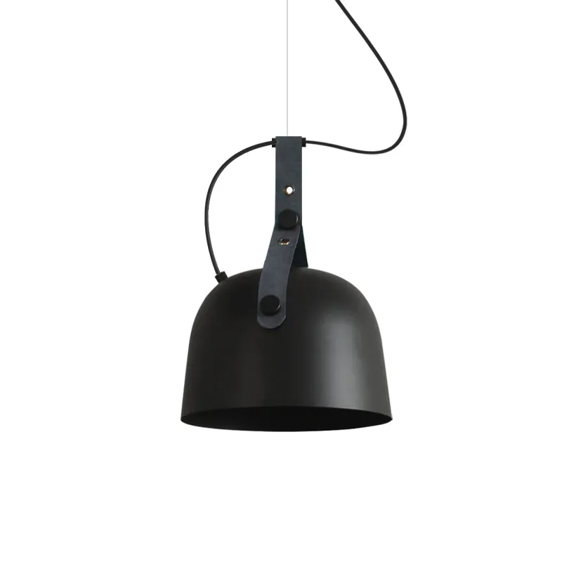 7 "/9.5" Dia 1 Lichtkoepel Hanglamp Industriële Stijl Zwart/Zilver/Koper Metalen Hanglamp met lederen band Clearhalo