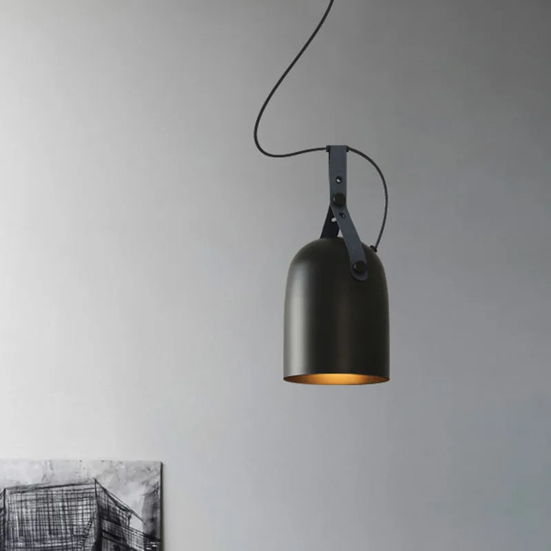 7 "/9.5" Dia 1 Lichtkoepel Hanglamp Industriële Stijl Zwart/Zilver/Koper Metalen Hanglamp met lederen band Clearhalo