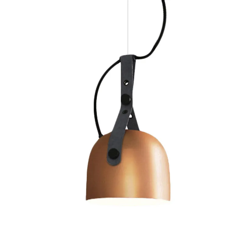 7 "/9.5" Dia 1 Lichtkoepel Hanglamp Industriële Stijl Zwart/Zilver/Koper Metalen Hanglamp met lederen band Clearhalo